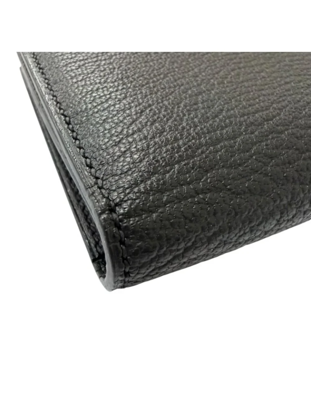 Hermes Bearn Souffle Chevre Logo Gold Wallet Leather Black